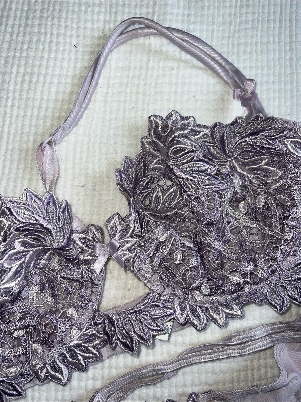 Embroidered Lace Bralette & Thong Set in Dusty Lavender - Picture 3 of 3